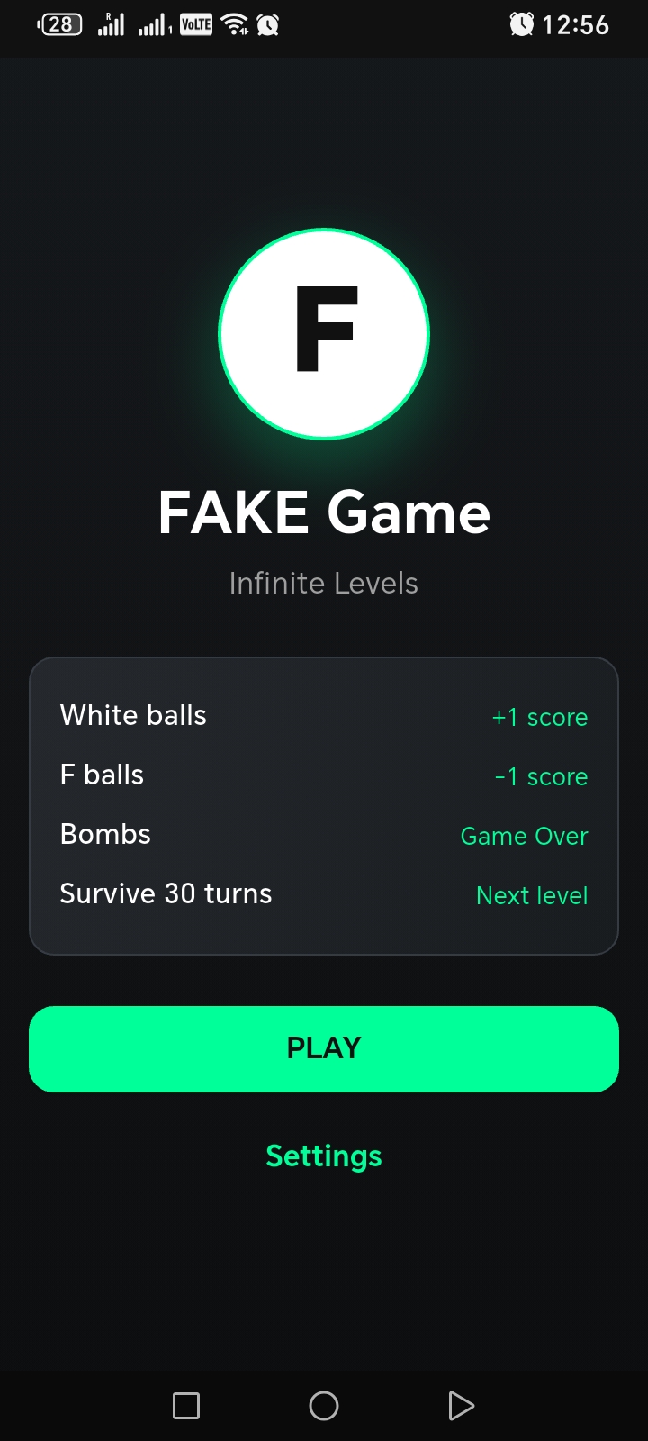 FAKE Game app screen 1